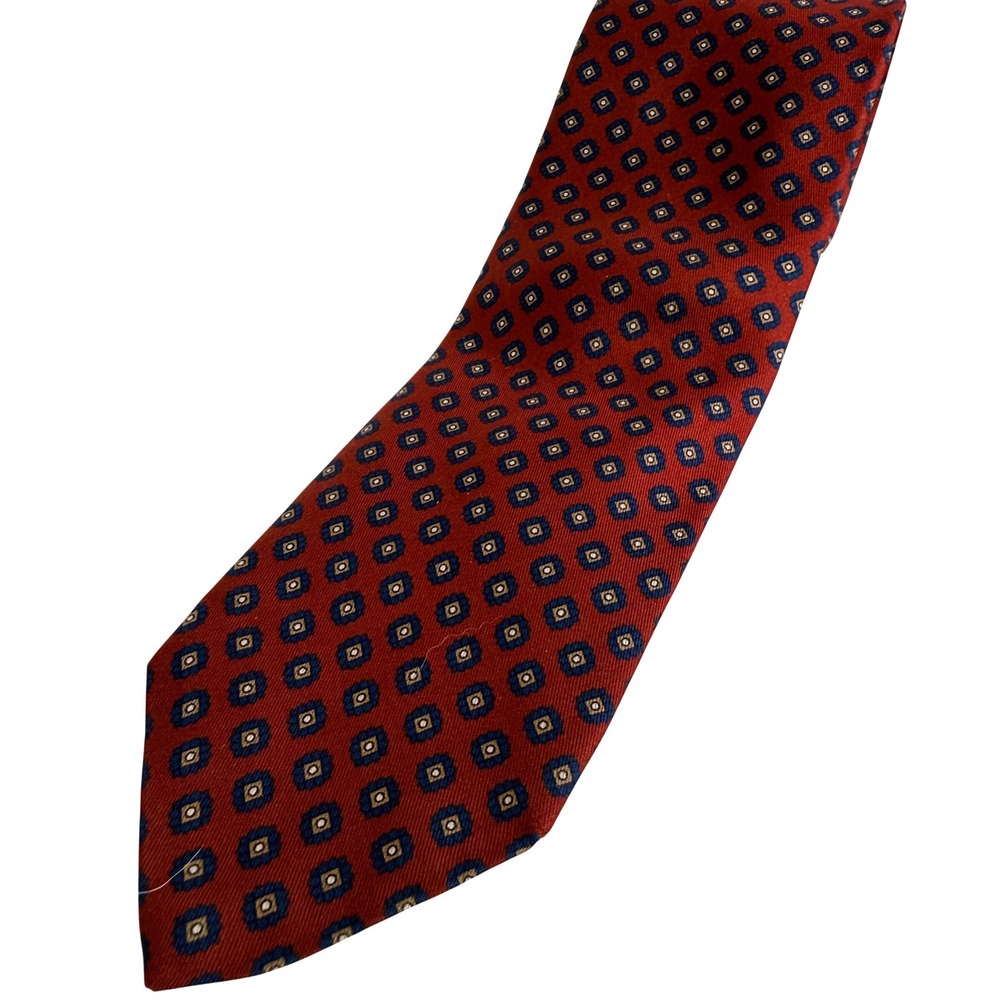 VTG Robert Talbott Silk Tie Mens Red Geometric Medallion Hand Sewn Italy Luxury